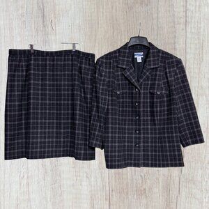 Pendleton Plus 100% Virgin Wool Windowpane Blazer Skirt Suit 22W Made in USA